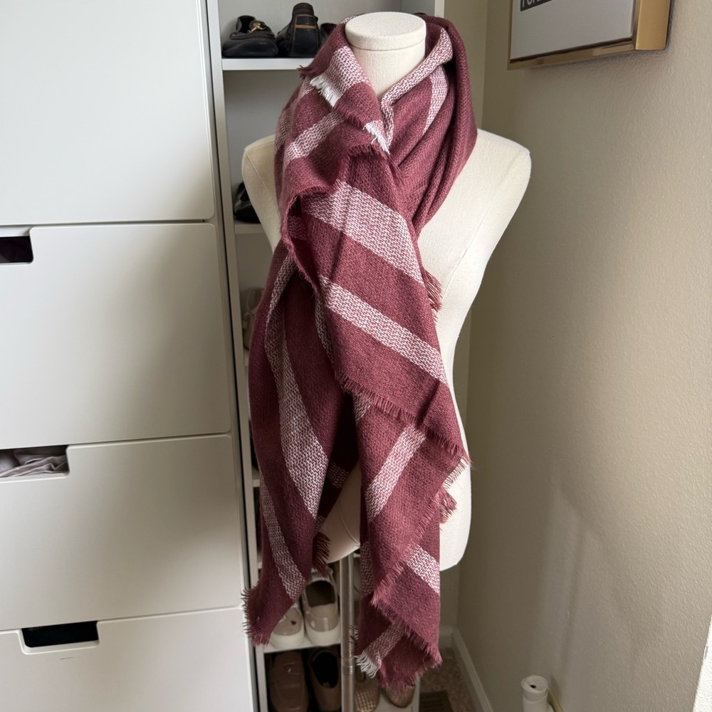 Charlotte Russe Burgundy and White Plaid Oversized 100% Acrylic Scarf